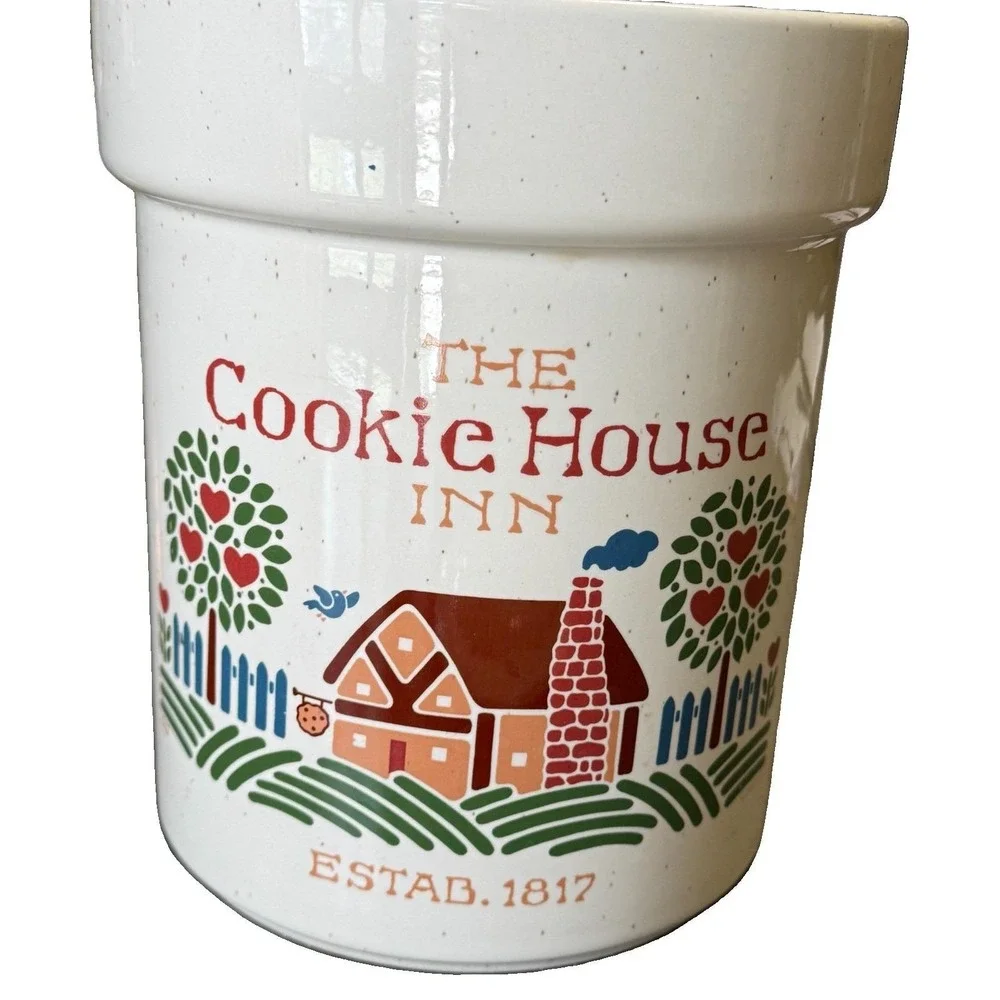 Vintage Treasure Craft Cookie House Inn Cookie Jar Canister USA Speckled Pottery